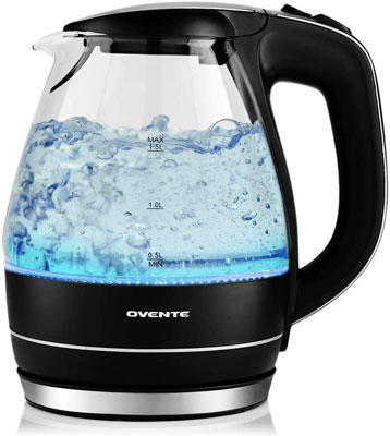 4. Ovente Portable Electric Glass Kettle, Black KG83B