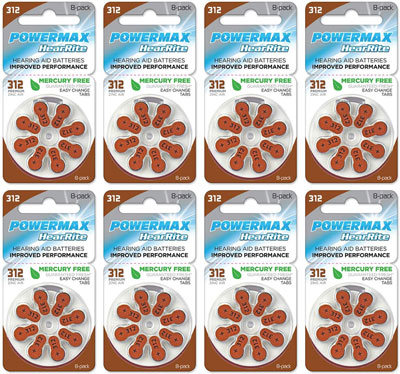 5. Powermax Size 312 Hearing Aid Batteries, 64-Count