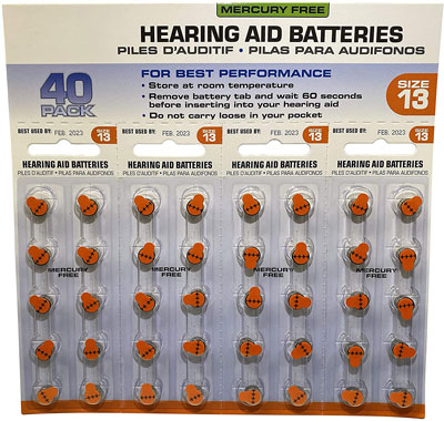 10. America Hears Size 13 40 Pack Hearing Aid/Amplifier Batteries
